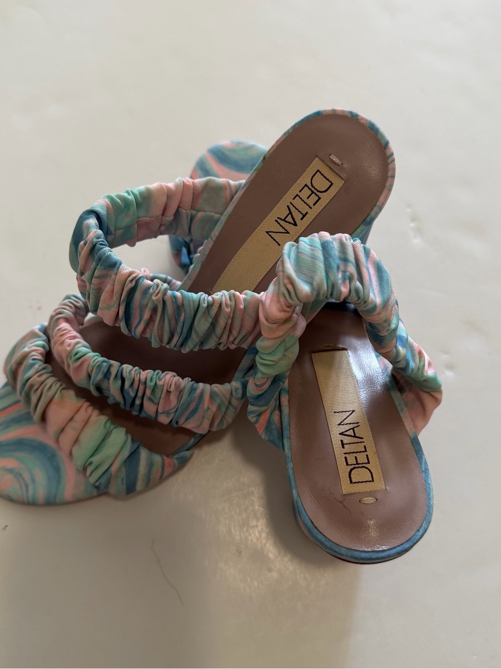 Deltan Women's Multi Pastel Ruched Slide Sandals